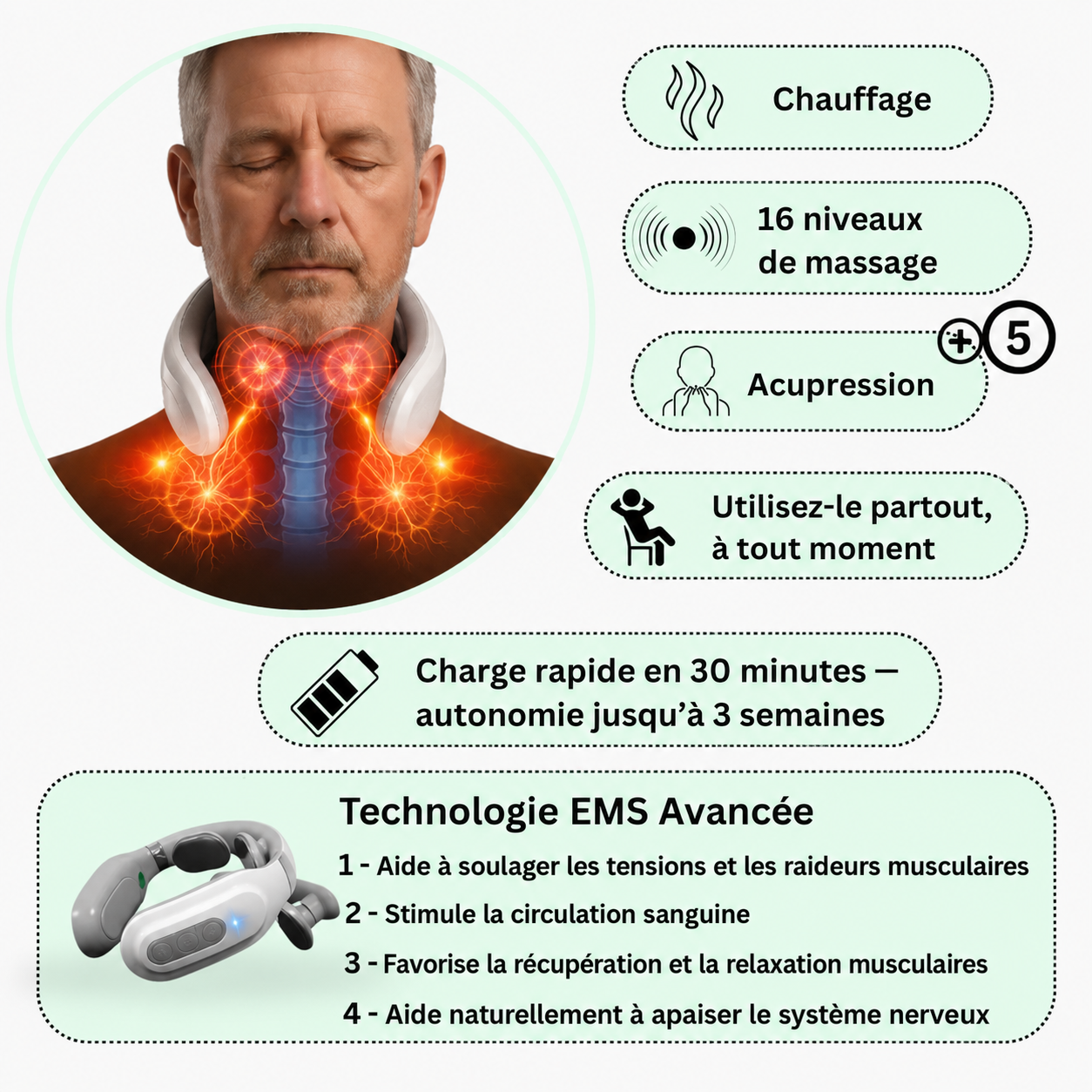 TheraPro™ Masseur Cervical — Soulagement à domicile des tensions du cou